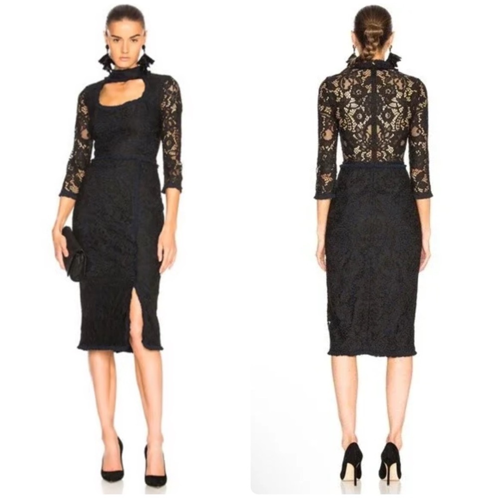 Alexis Fiorenza Mock-Neck Fitted Lace Cocktail Midi Dress